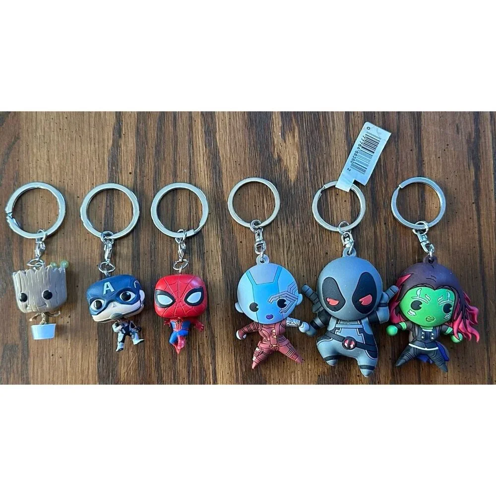 6 Marvel Keychains Lot Spiderman Deadpool Groot‎ Captain America Gamora Nebula